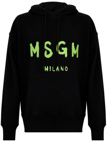 Felpa in cotone con cappuccio e logo verde