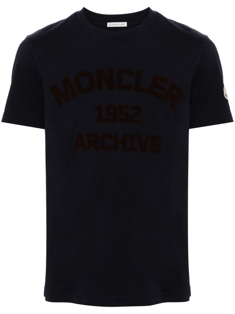 Moncler T-shirt Mit Beflocktem Logo In Blue