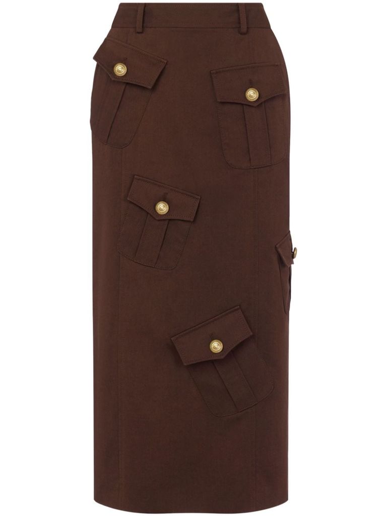 Shop Moschino Multiple Patch Pockets Maxi Skirt In Brown