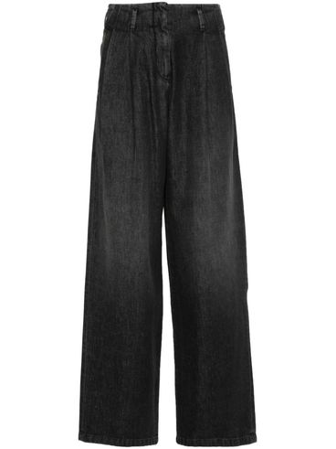 Wide leg pleated denim