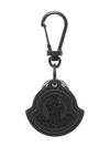 Black calfskin leather blend keychain with logo