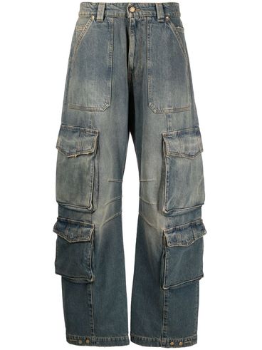 Bleached effect cargo pockets denim