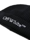 Black ribbed wool beanie with embroidered logo