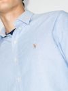 Slim fit light blue cotton shirt with embroidered logo