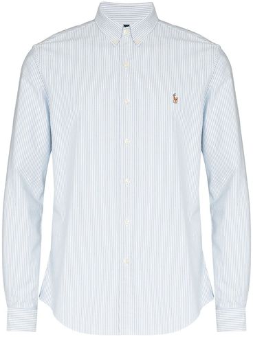 Slim fit white and light blue striped cotton shirt