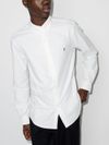 Slim fit white cotton shirt with embroidered logo