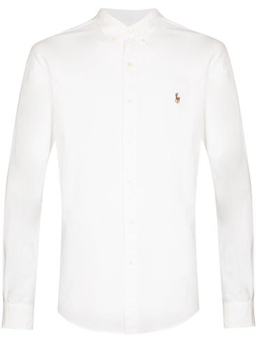 Slim fit white cotton shirt with embroidered logo