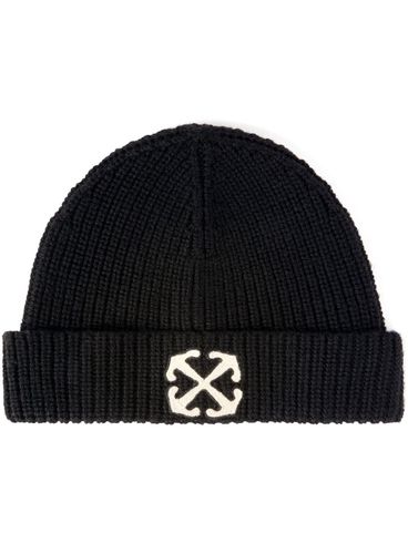 OFF-WHITE - Black ribbed wool beanie with Arrows motif