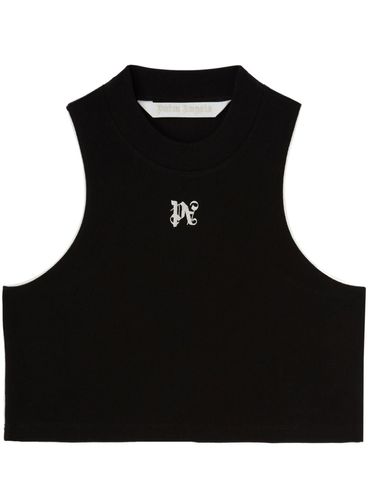 Cropped logo embroidered top