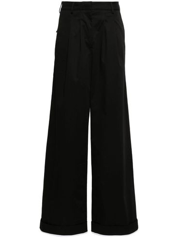 Straight leg cotton blend trousers