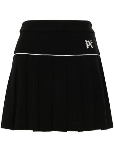 Embroidered logo pleated miniskirt