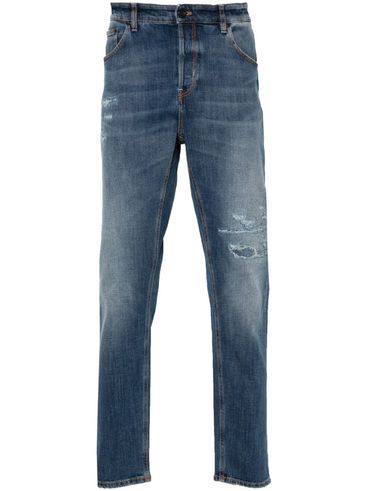 Jeans slim in cotone a vita media