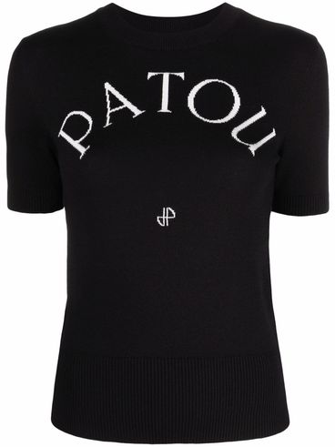 T-shirt in maglia con logo intarsiato