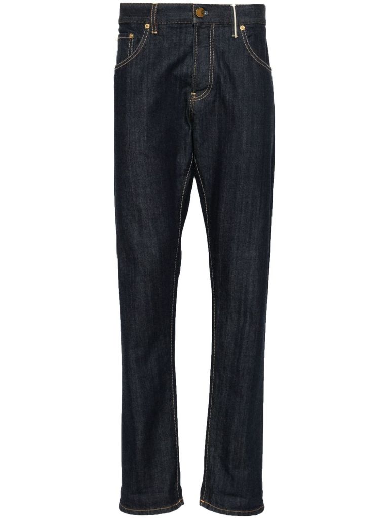 Shop Pt Torino Straight-leg Cotton Jeans With Cuffs In Blue