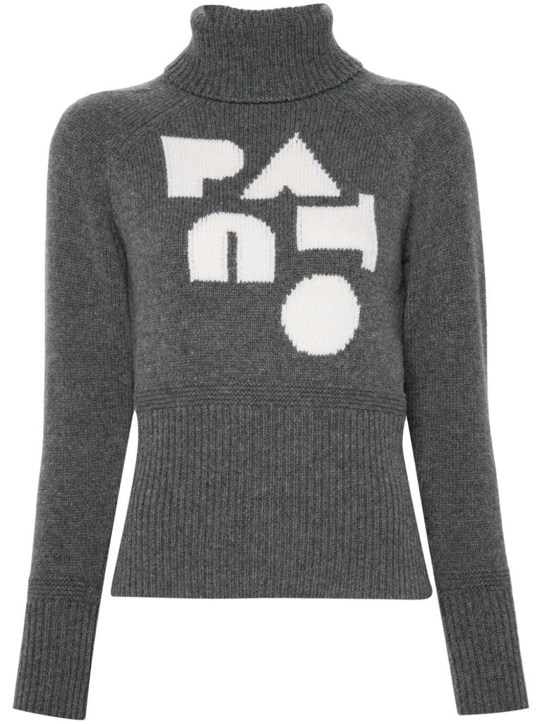 Shop Patou Intarsia Logo Cashmere Blend Jumper In Grey