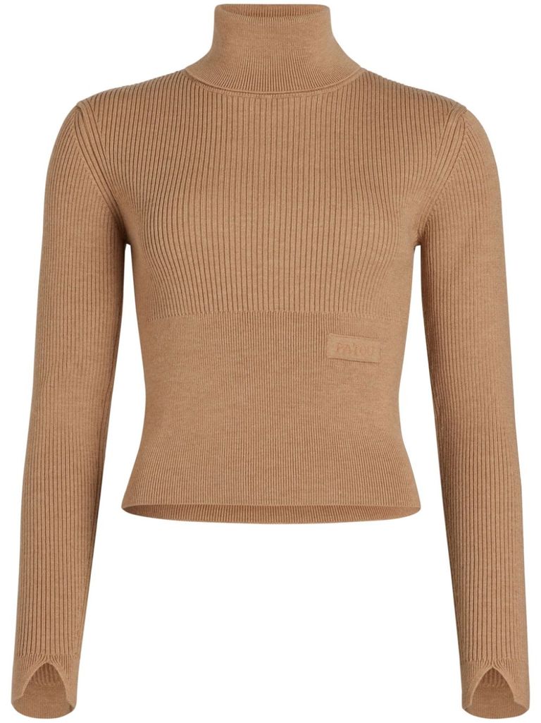 Shop Patou Front Logo-patch Merino Wool Sweater In Beige