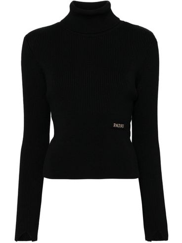 Maglione con patch logo in lana merino