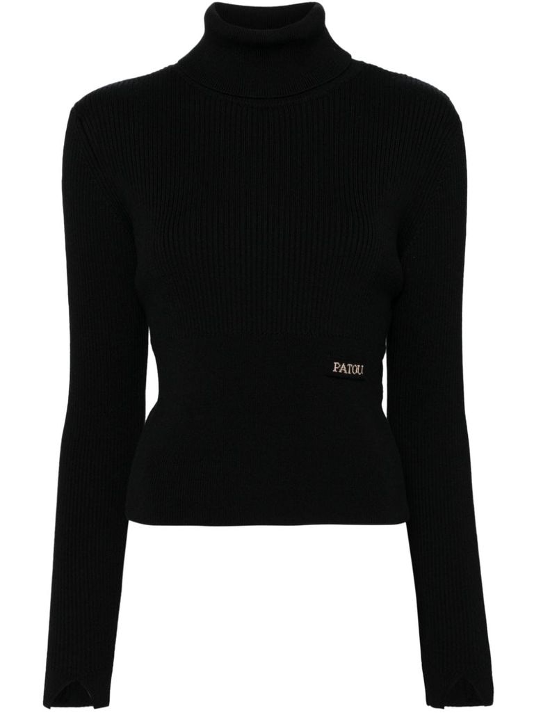 Shop Patou Front Logo-patch Merino Wool Sweater In Black