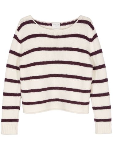 Horizontal stripe pattern merino wool blend sweater