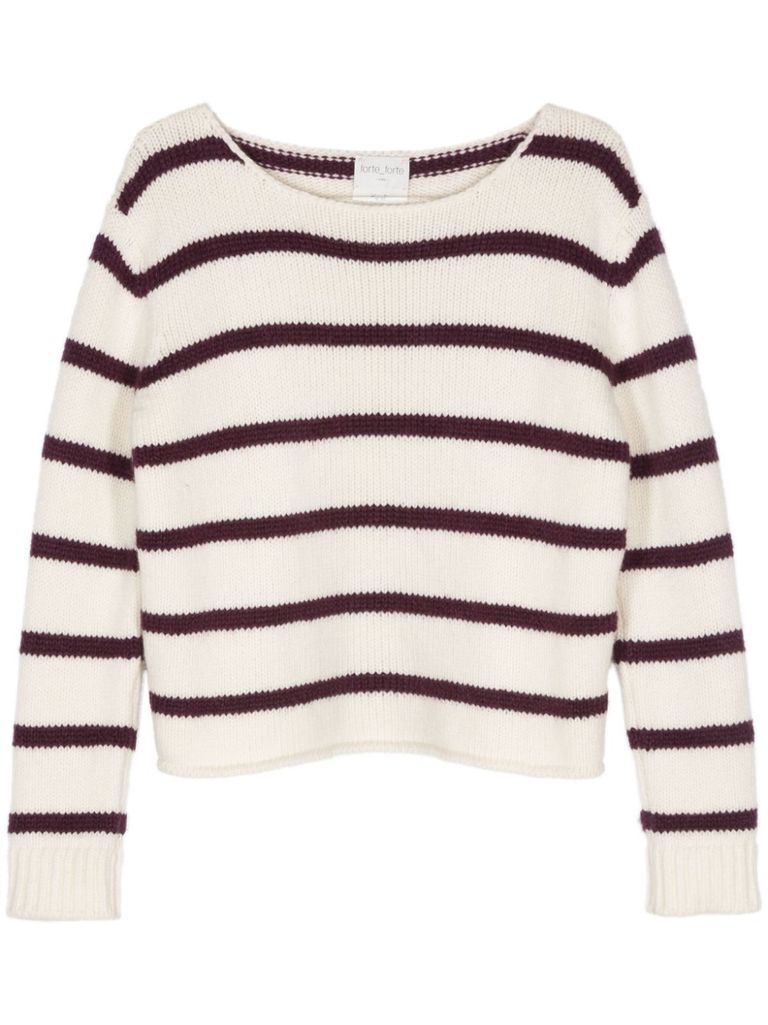 Shop Forte Forte Horizontal Stripe Pattern Merino Wool Blend Sweater In Beige