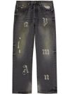 Wide-leg cotton jeans with applied logo