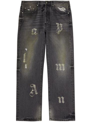 Wide-leg cotton jeans with applied logo