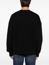 Black cotton crew neck sweatshirt with white logo