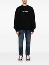 Black cotton crew neck sweatshirt with white logo