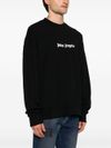 Black cotton crew neck sweatshirt with white logo