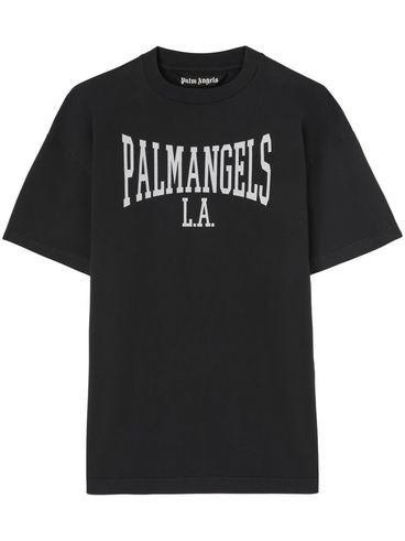 PALM ANGELS - Black cotton T-shirt with logo print