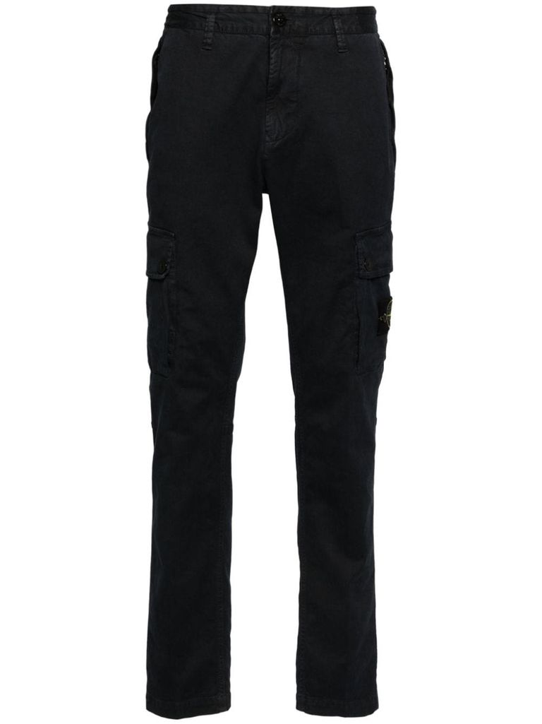 Shop Stone Island Cotton Cargo Trousers With Pockets In Blue