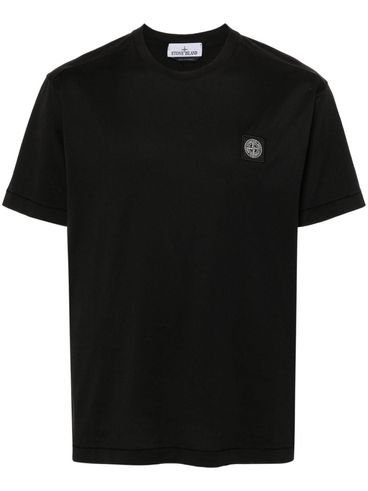 T-shirt in cotone nero con logo applicato