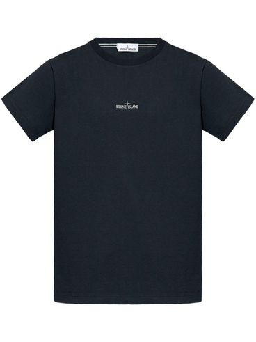 STONE ISLAND - Navy blue cotton T-shirt with white logo