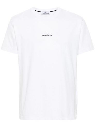 STONE ISLAND - White cotton T-shirt with black logo