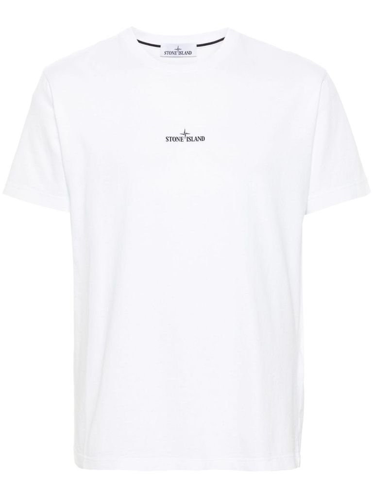 Shop Stone Island White Cotton T-shirt With Black Logo