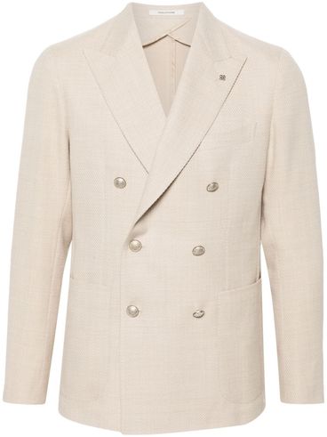 TAGLIATORE - Virgin wool and cotton double-breasted blazer