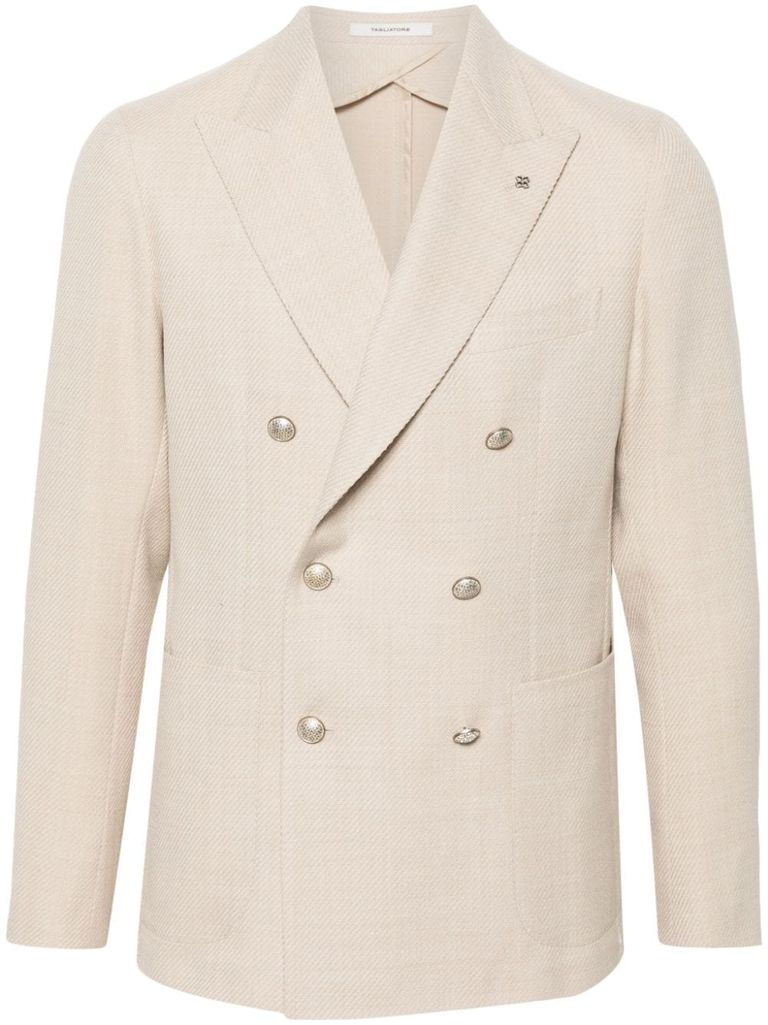 Shop Tagliatore Virgin Wool And Cotton Double-breasted Blazer In Beige