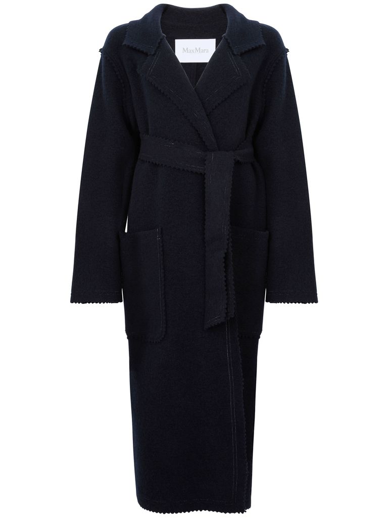 Shop Max Mara 'jene' Long Coat With Belt In Blue