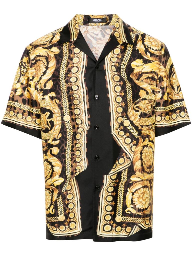 Shop Versace Silk Baroque Short-sleeve Shirt In Black