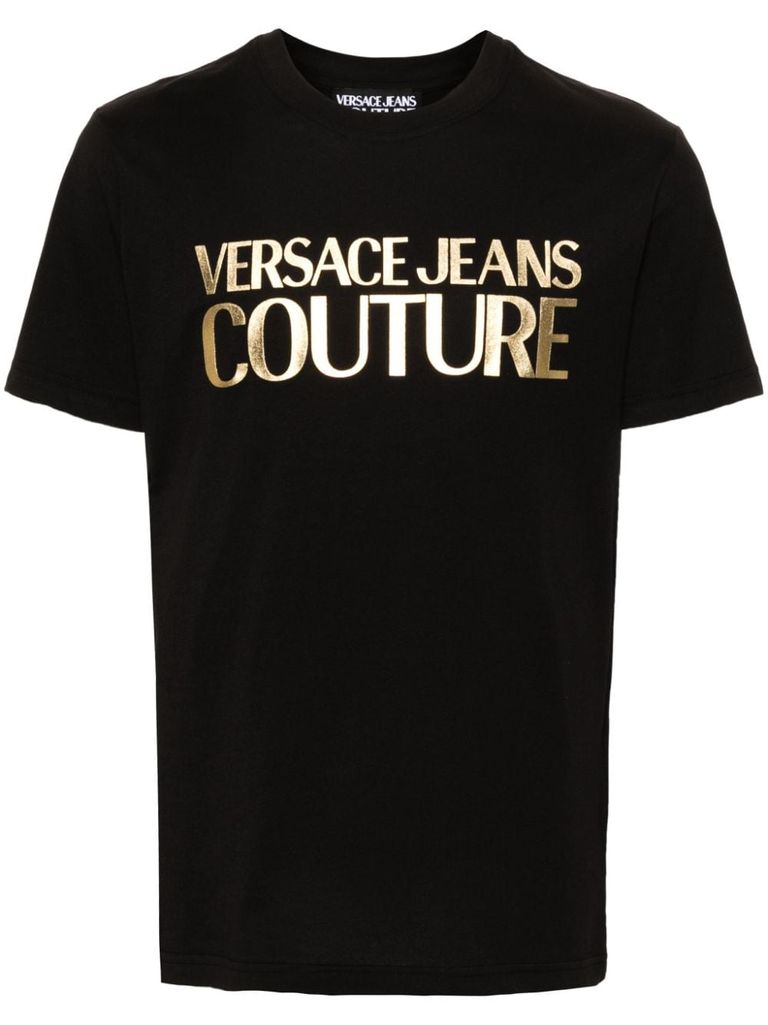 Shop Versace Jeans Couture Cotton T-shirt With Logo Print In Black