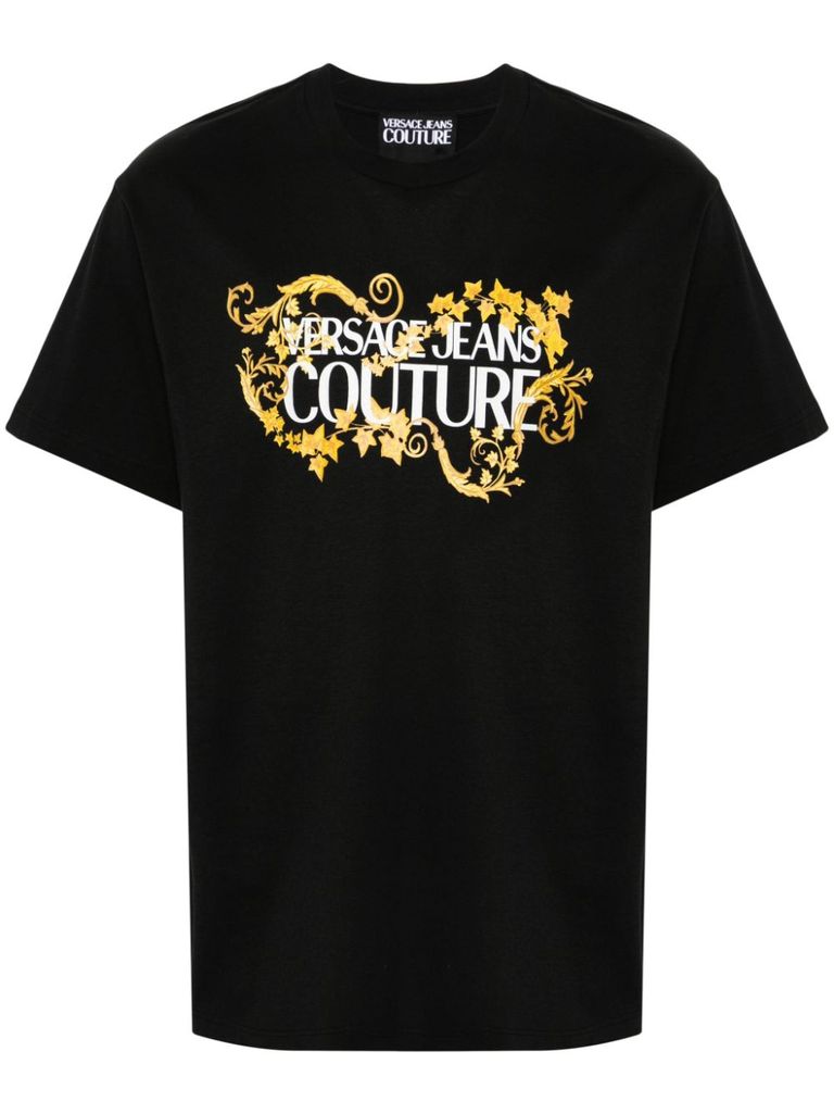 Shop Versace Jeans Couture Cotton T-shirt With Print In Black