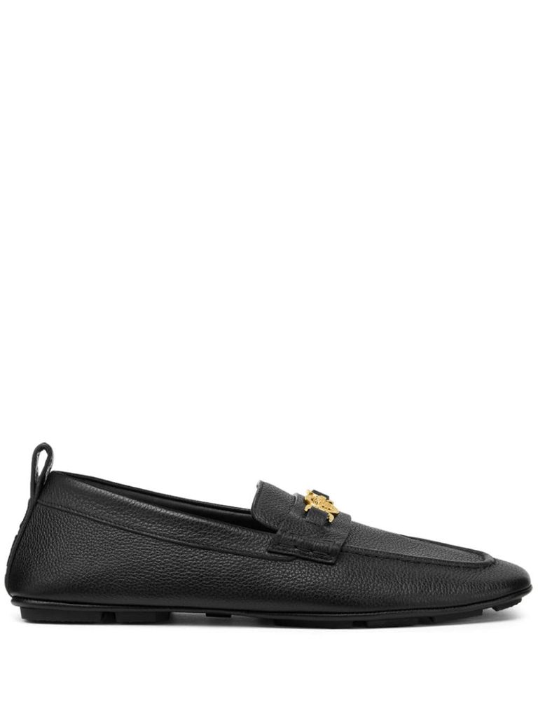 Shop Versace Villa Loafers In Calfskin Leather In Black