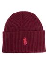 Ribbed wool beanie with flame embroidery