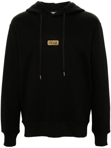 Cotton hooded sweatshirt with logo plaque