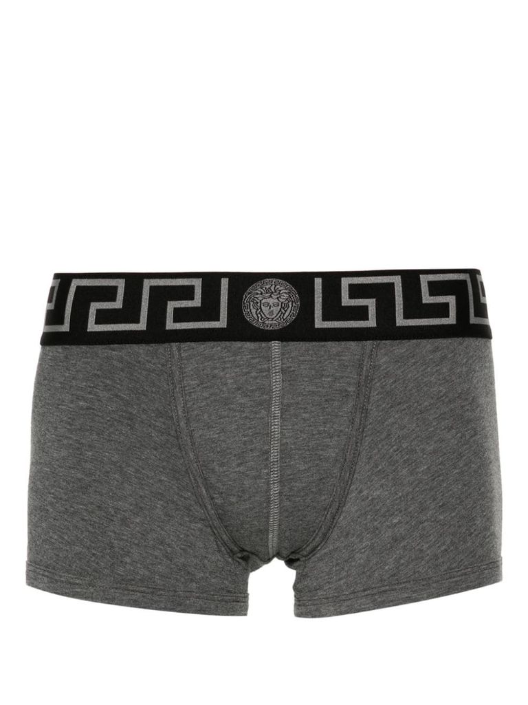 Shop Versace Cotton Boxer Shorts With Greek Key Pattern In Grey