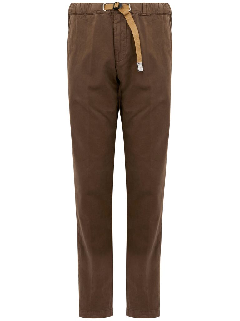 Shop White Sand Cotton Trousers With Belt In Brown