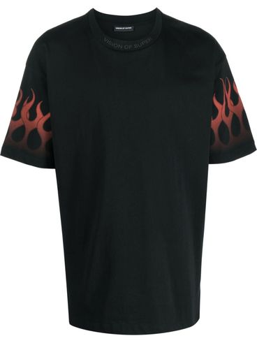 T-shirt in cotone con stampa fiamme