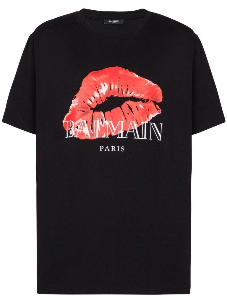 Shop Balmain Cotton T-shirt With Front Print In Black