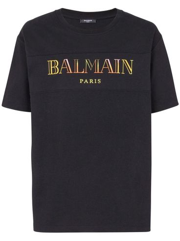 BALMAIN - Cotton black T-shirt with printed logo