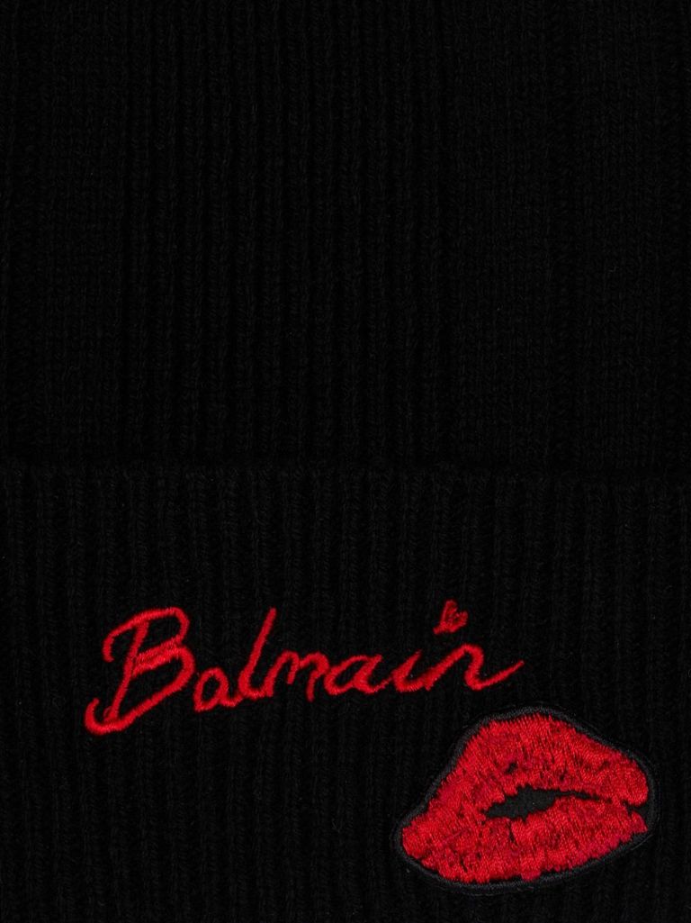 Shop Balmain Cashmere And Wool Kiss Beanie With Embroidery In Black